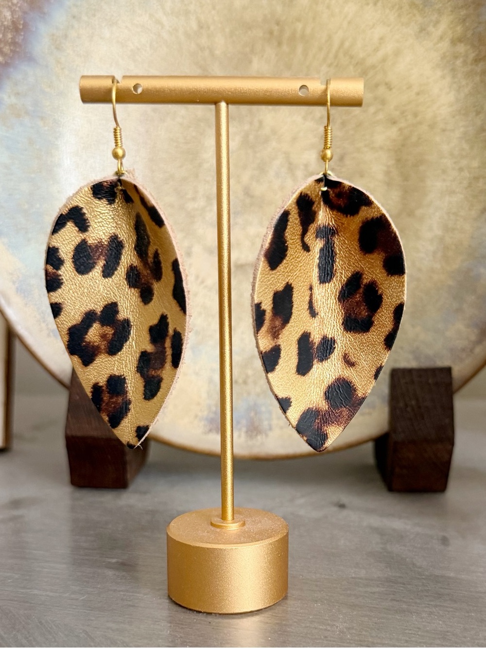 Leopard Print Metallic Leather Earrings